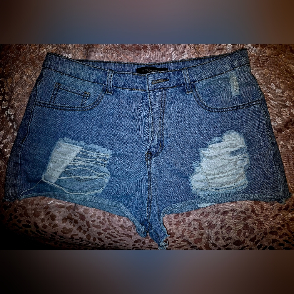 Merokeety Blue Distressed Jean Shorts Womans Size LG
